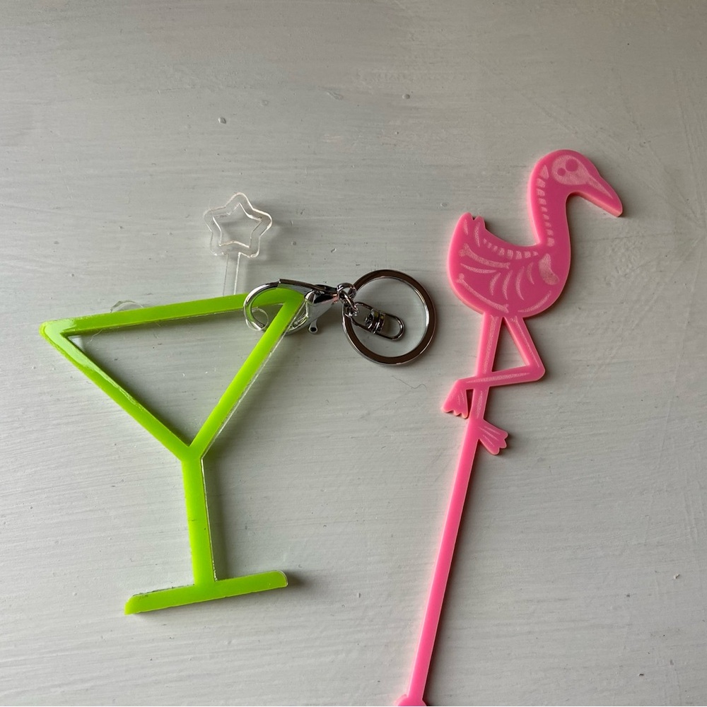 NEW Martini Keychain and Flamingo Drink Stirrer